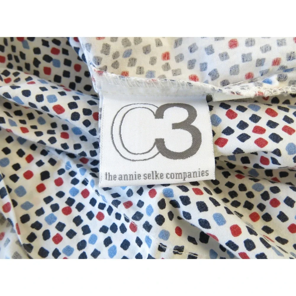 Annie Selke C3 Twin Duvet Cover 100% Cotton Red Blue Navy Dot Print White